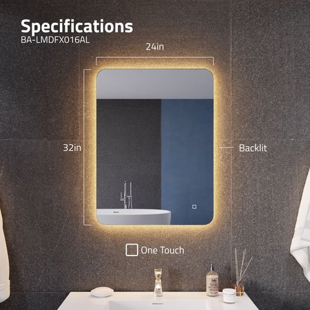 Anzzi 32in x 24in LED Back Lighting Bathroom Mirror With Defogger BA-LMDFX016AL